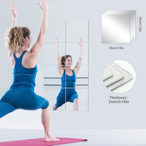 Abyssaly 4-Pack Acrylic Mirror Tiles, 7.87" x 7.87" Self-Adhesive Wall Mirrors