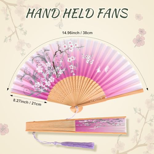 Zonon Silk Handheld Folding Fans - Forest Flowers Print (4 Pack)