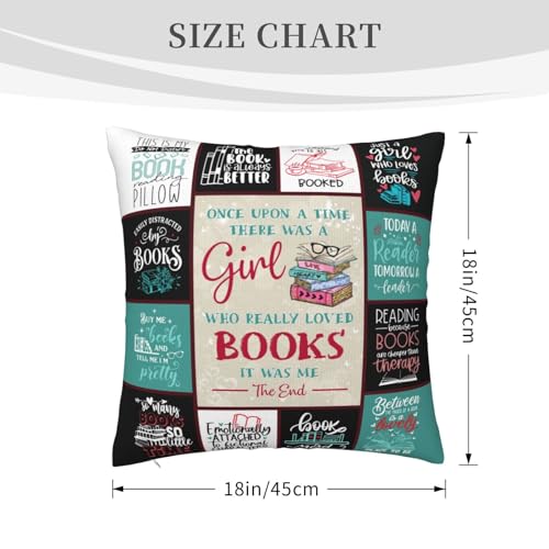 Book Lovers Pillowcase 18" x 18" - Literary Gift for Readers