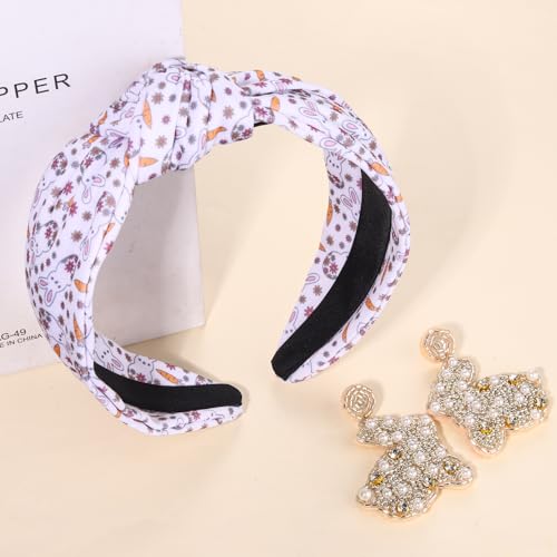 PHALIN Easter Beaded Bunny Knotted Headband with Crystal Rhinestones