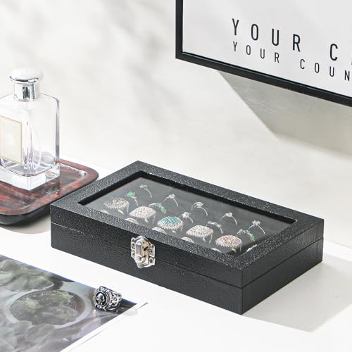 30-Slot Black Ring Organizer Box for Jewelry Storage