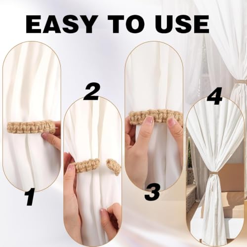 Handmade Boho Curtain Tiebacks - Adjustable Jute Holdbacks (2 Pack)