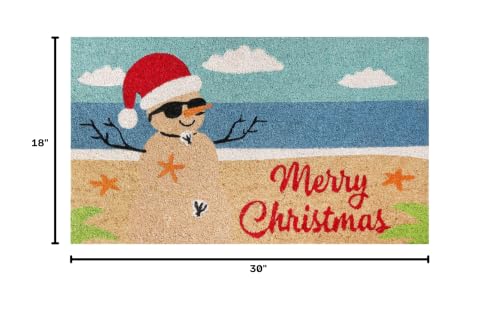Coastal Christmas Coco Coir Door Mat with Non-Slip Backing - 18x30 Inches - Easy to Clean Welcome Mat - Holiday Outdoor Decor - Variation: Multi