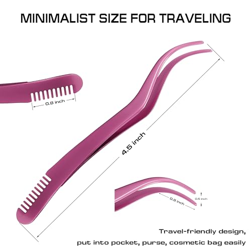 2-in-1 Eyelash Extension Tweezer with Comb Stainless Steel Rose
