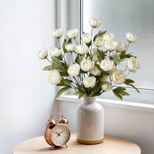 6 Pcs Faux Silk Peony Flower Stems for DIY Bouquets & Wedding Decor, Cream