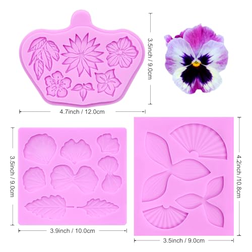 Tropical Flower & Leaf Silicone Molds Set - 3 Pcs for Cake & Candy Decorating