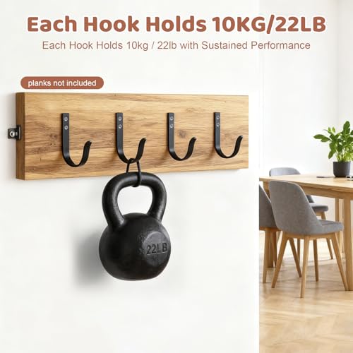 Heavy Duty Black Wall Hooks - 4 Pcs, 22LB Capacity for Coats & Bags