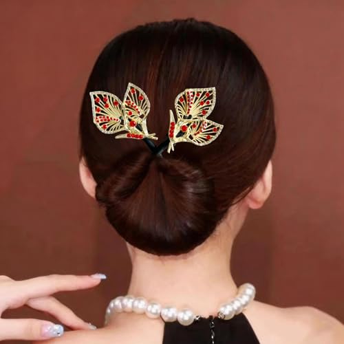 Crystal Feather Hair Bun Maker French Twist Curler - Red