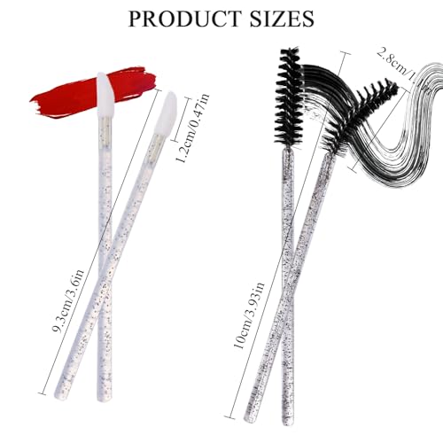 CAIYA 100 Pack Disposable Makeup Brush Set - Crystal Lash Spoolies & Lip Wands