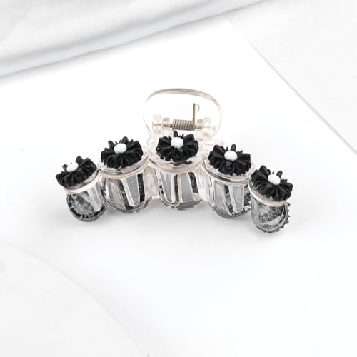 Totelux Black Daisy Flower Hair Claw Clip Medium Acrylic Hair Jaw Clamp