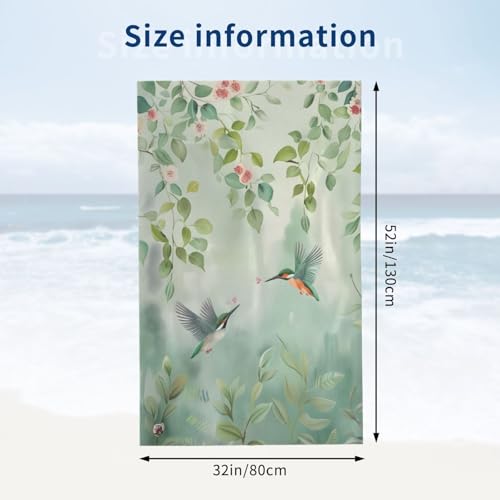 Floral Hummingbird Beach Towel 31x51in - Quick Dry Microfiber