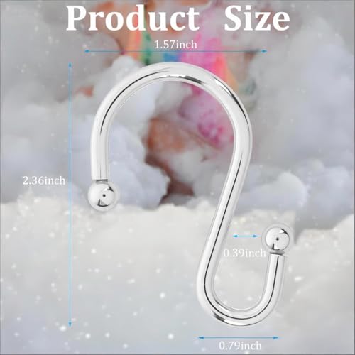 Resze Heavy Duty S-Shape Shower Curtain Hooks - Rustproof Metal Rings, 12 Pack