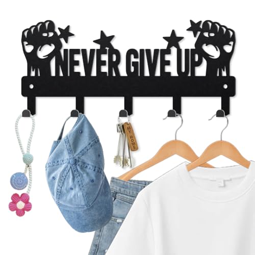 MAYJOYDIY Never Give Up Metal Key Holder for Wall with 5 Hooks