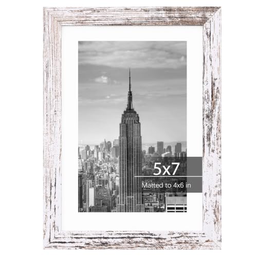 Fixwal 5x7 Distressed White Picture Frame - MDF with Plexiglass