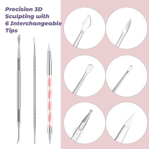 7Pcs Double-Head Nail Art Sculpture Pens & Stainless Steel Dotting Tools