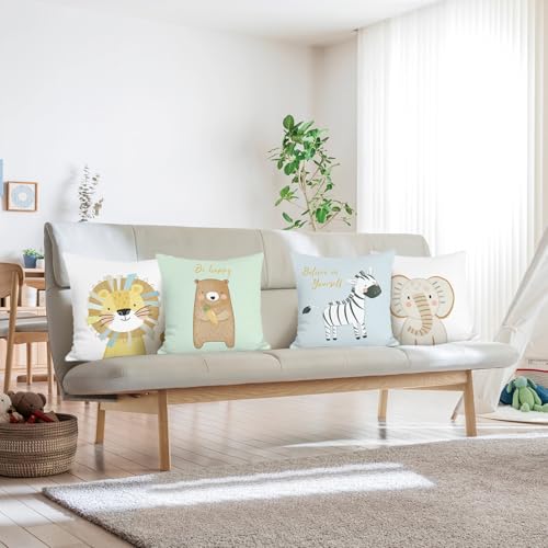 Cartoon Animals Throw Pillow Covers - Set of 4, 18x18 Inch Velvet - Bonhause