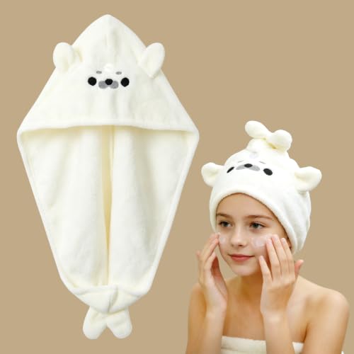 KIGOTWIN Seal Microfiber Hair Towel Wrap for Kids - White