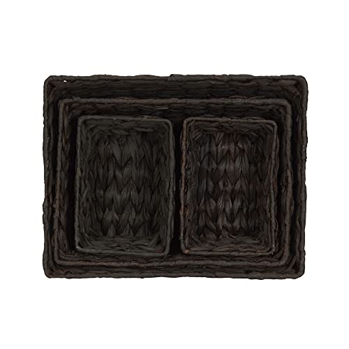 Household Essentials Wicker Storage Baskets, Set of 4, Handwoven Accent Baskets, Braided Water Hyacinth, Large, Medium and Small, Storage, Stylish and Versatile, Brown
