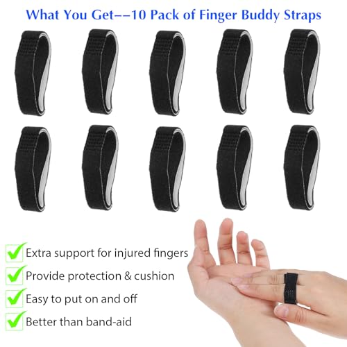 10 Pack Hook and Loop Finger Wrap, Washable and Reusable Buddy Straps for Fingers, Buddy Tape Finger Straps, Finger Buddy Straps for Injured Finger Support (Black)
