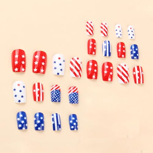Patriotic Press On Nails Medium Square Independence Day False Nails
