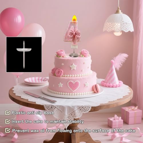 Pink Bow Number 4 Candle - Eco-Friendly Birthday Cake Topper