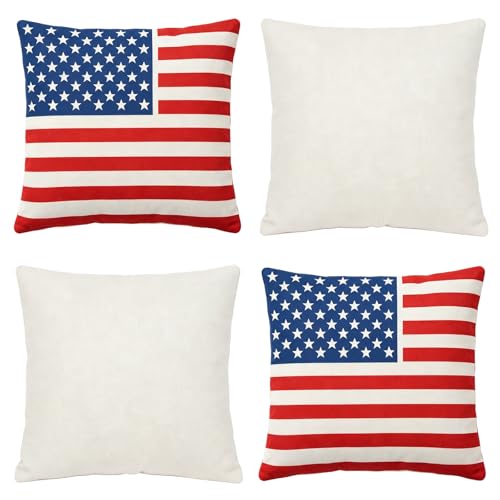 4th of July Patriotic Throw Pillow Cover - 18x18 Inch Tufted Flag Design