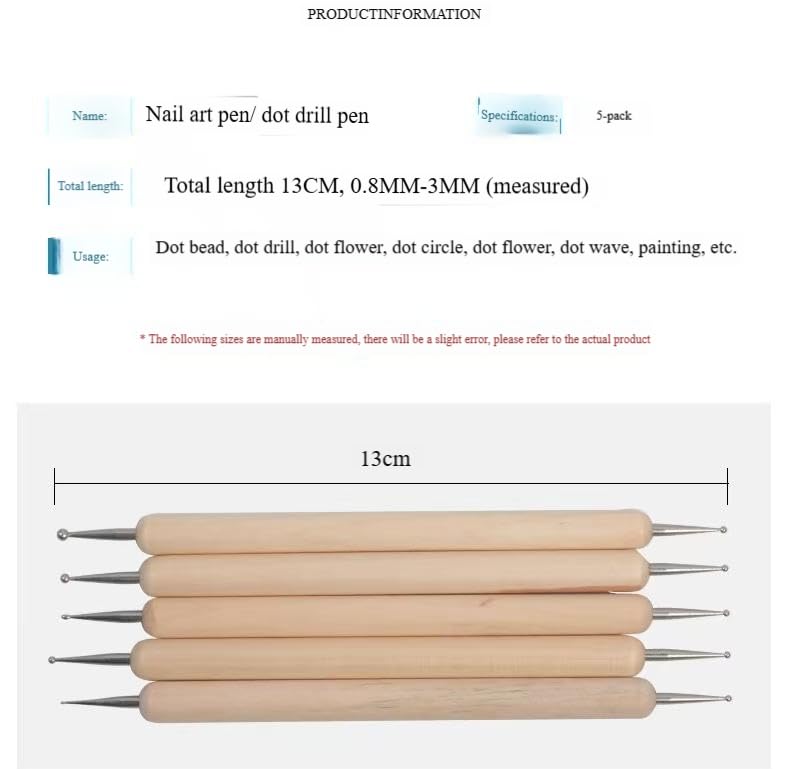 TayloHil 5-Piece Nail Art Dotting Pen Set - Double-Ended Wooden Tools