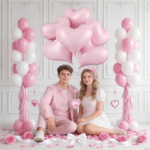 24-Inch Pink Heart Foil Balloons - 6 Pack for Celebrations