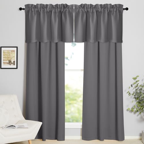 NICETOWN Grey Valance Curtains 16 inches Long Blackout Toppers Valance Living Room Kitchen Short Small Mini Little Window Curtain, 4 Panels, Rod Pocket, 42" Wide