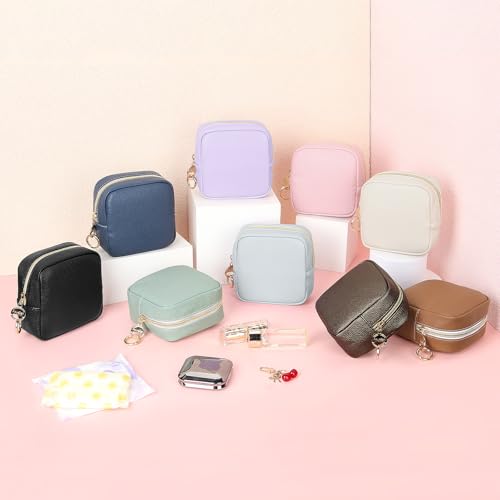 Small PU Leather Makeup Bag for Purse Mini Toiletry Pouch Green