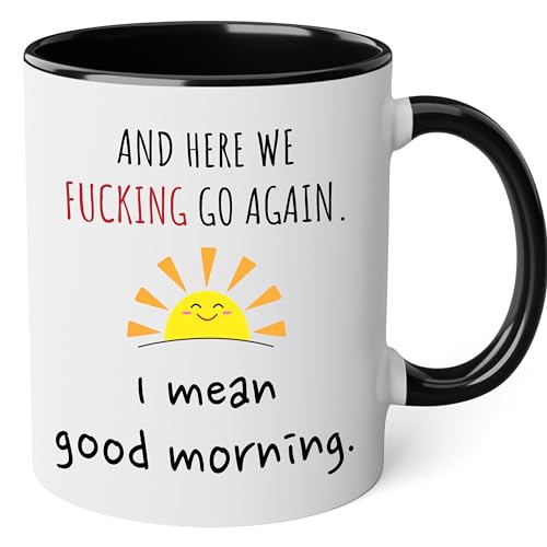 Funny Coffee Mug for Women - Here We Go Again Sarcastic Mom Cup with Colored Box - 11oz