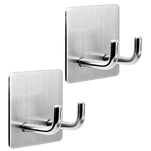 Jutoe 2-Pack Heavy Duty Adhesive Hooks - 304 Stainless Steel Wall Hooks