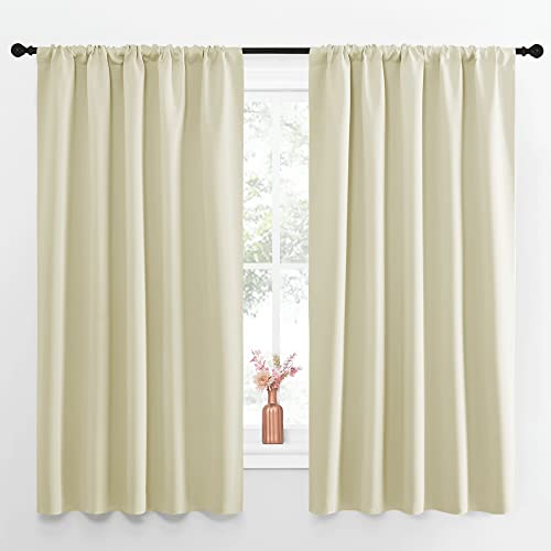 NICETOWN Beige Blackout Curtains 52" x 63" (Pack of 2) - Room Darkening Drapes