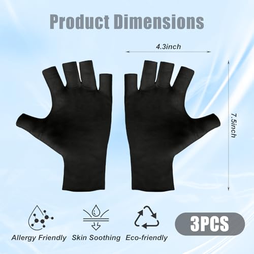 Eiodoni 3 Pairs Black Fingerless Cotton Moisturizing Gloves for Eczema