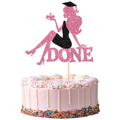 High Heel Graduation Cake Topper for Class of 2026 - Pink Glitter