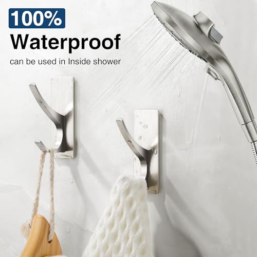Self-Adhesive Towel Hooks - Extra Strong 10LB, Brushed Nickel, 4 Pack