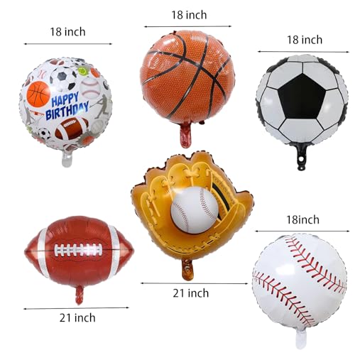 Sports Balloons Set for Birthday Party - Football, Baseball, Basketball & Soccer