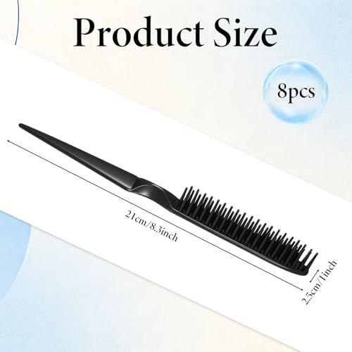8-Piece 3-Row Rat Tail Hair Styling Comb Set for Detangling Curls