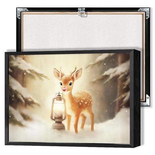 Vintage Christmas Reindeer Canvas Poster 12x16in Winter Wall Art