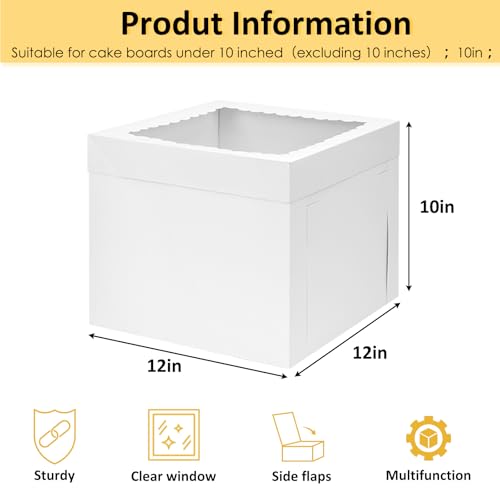 Moretoes 3 Pack 12x12x10 Cake Boxes with Boards & Window