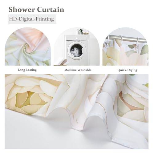 Light Yellow Floral Shower Curtain Set 72"x72" with Hooks