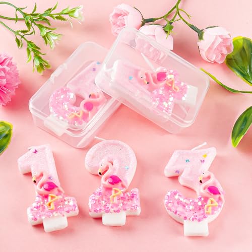 Flamingo Number 6 Birthday Candle - Pink Glitter Cake Topper Decoration