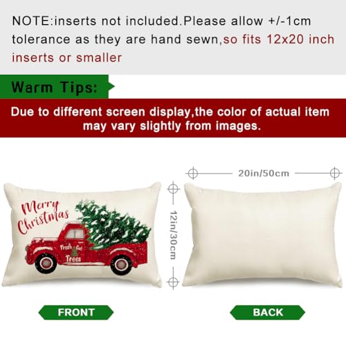 Red Truck Christmas Pillow Cover 20x12 Inches Holiday Home Decor - White / Pack of 1