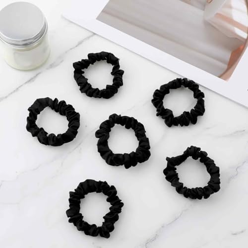Tucnoeu Black Silk Hair Scrunchies 6pcs - Satin No-Damage Hair Ties