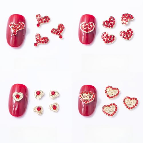 Valentine Heart Nail Charms 3D Rhinestones & Crystal Gems Set
