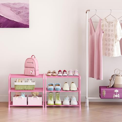 HITHIM 3-Tier Pink Shoe Rack for Women & Kids - Space-Saving Organizer