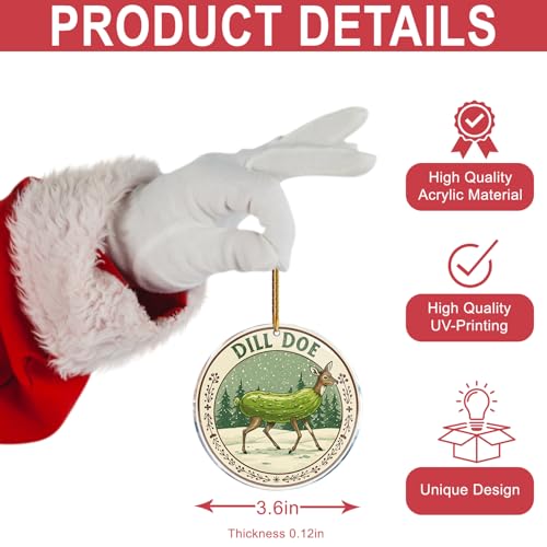 Funny Christmas Ornament - Naughty Deer Pickle Gag Gift Acrylic Decor - 3.6in