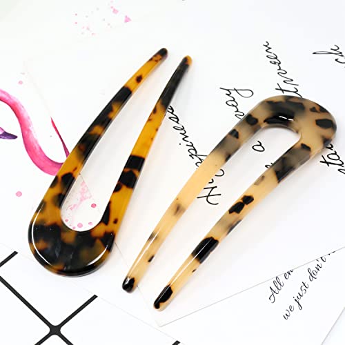 yueton 2PCS U Shaped Acetate Hair Sticks Vintage Tortoiseshell Hair Fork