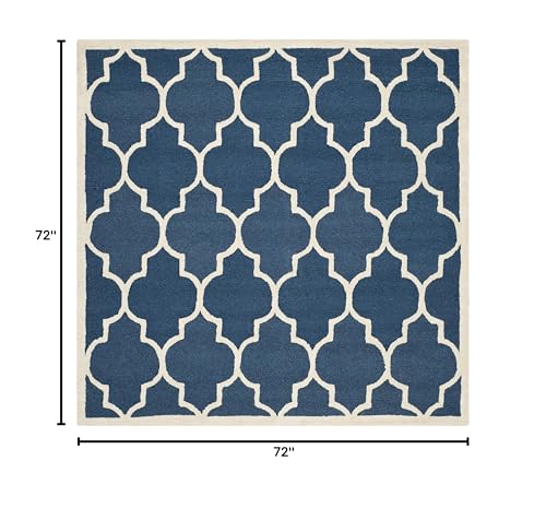 SAFAVIEH Cambridge Collection Area Rug - 6' Square, Navy & Ivory, Handmade Moroccan Trellis Wool, Ideal for High Traffic Areas in Living Room, Bedroom (CAM134G)