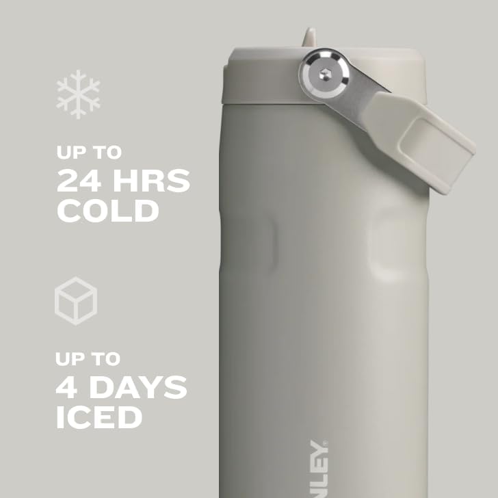 Stanley IceFlow Water Bottle 24 OZ - Insulated Stainless Steel with Built-In Straw | Lightweight & Leak-Resistant | Ash